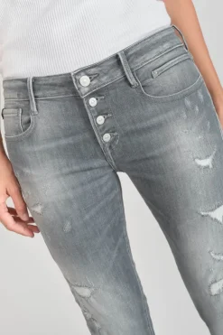 Le Temps des Cerises Goudes Power Skinny 7/8Eme Jeans Destroy Gris N°3-Femme Coupe Skinny