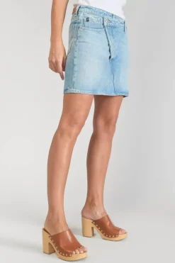 Le Temps des Cerises Jupe Alofi En Jeans Bleu Clair-Femme Coupe Criss Cross