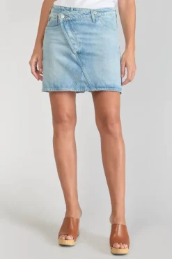 Le Temps des Cerises Jupe Alofi En Jeans Bleu Clair-Femme Coupe Criss Cross