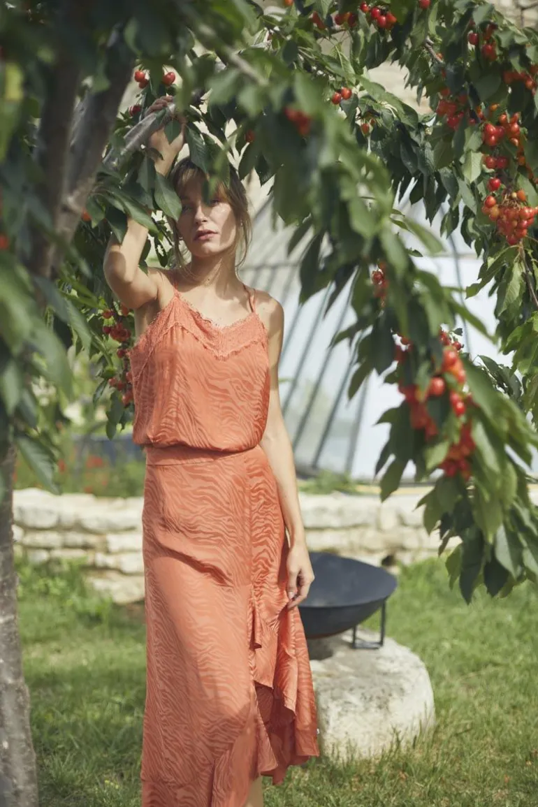 Le Temps des Cerises Jupe Longue Gino En Jacquard Zebre Orange Corail-Femme Shorts & Jupes