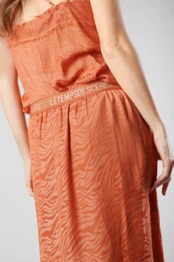 Le Temps des Cerises Jupe Longue Gino En Jacquard Zebre Orange Corail-Femme Shorts & Jupes