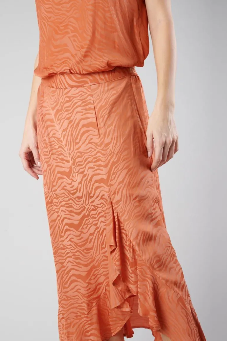 Le Temps des Cerises Jupe Longue Gino En Jacquard Zebre Orange Corail-Femme Shorts & Jupes