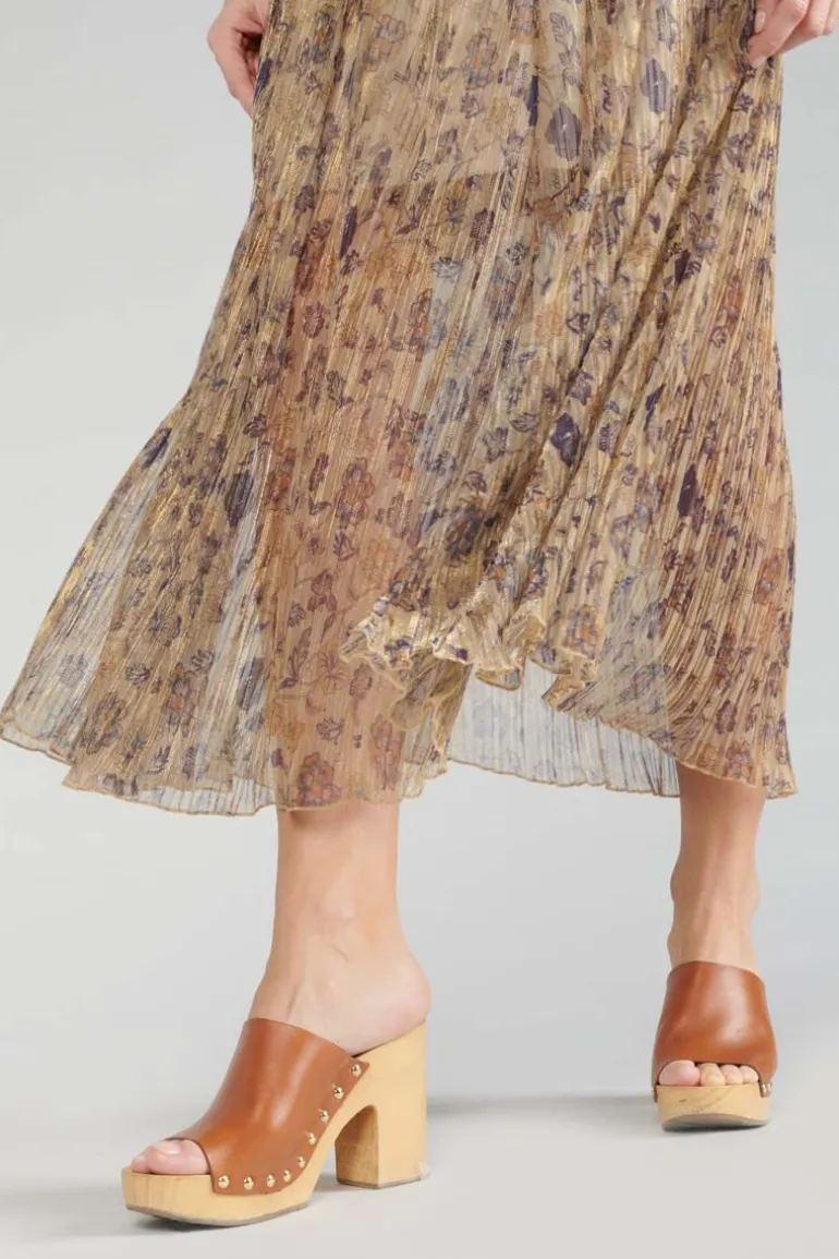 Le Temps des Cerises Jupe Longue Ran Doree A Motif Fleuri-Femme Shorts & Jupes