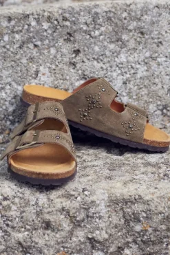 Le Temps des Cerises Mules Cloutees Naomie Kaki-Femme Chaussures