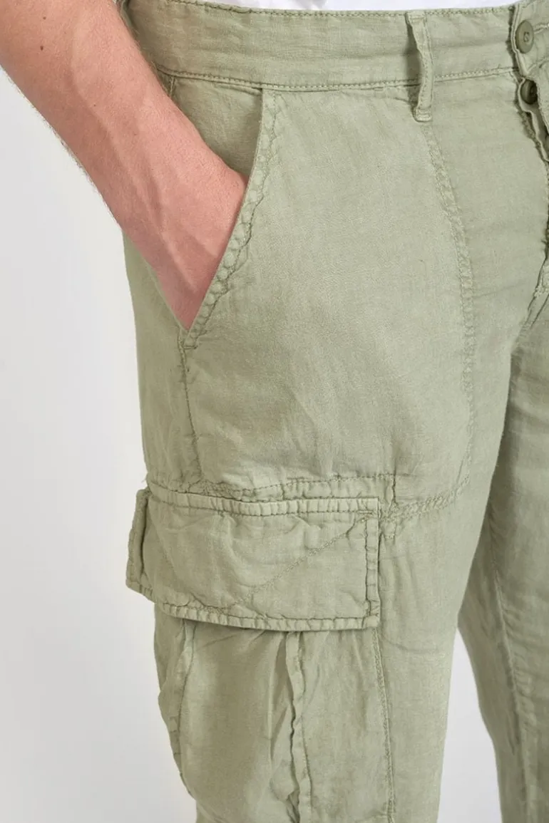 Le Temps des Cerises Pantalon Cargo En Lin Oddo Kaki Clair-Homme Pantalons & Chinos