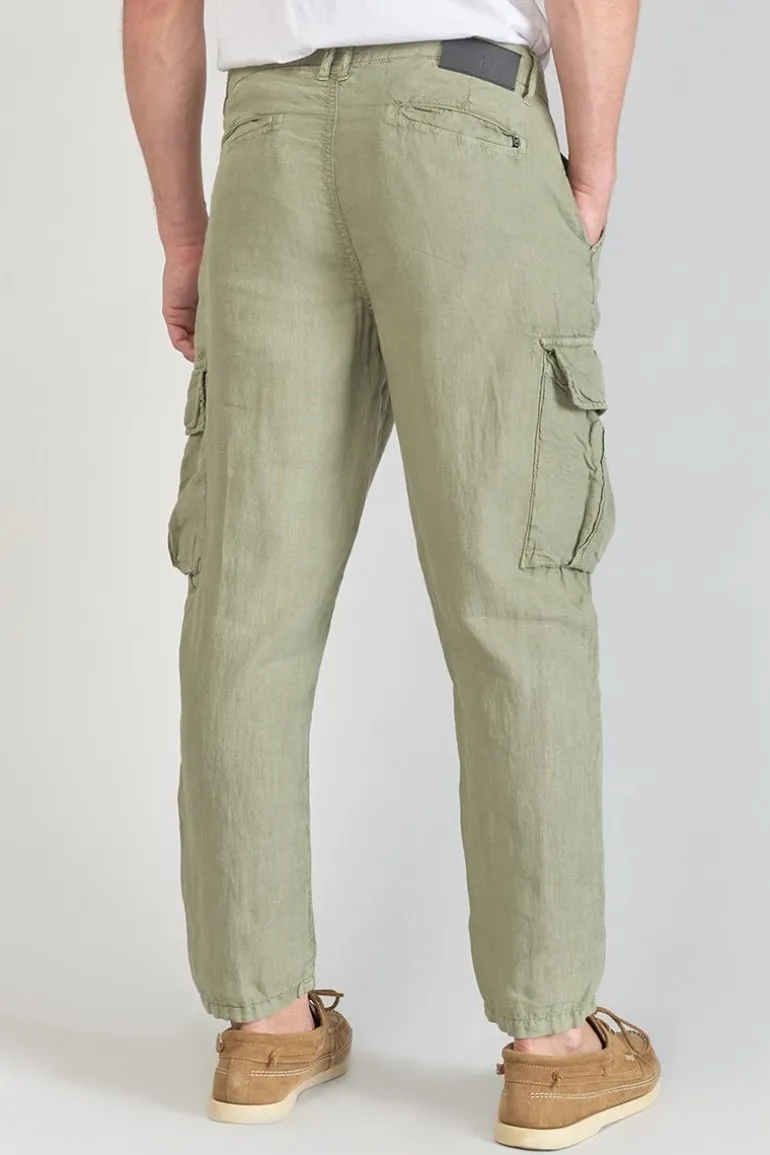 Le Temps des Cerises Pantalon Cargo En Lin Oddo Kaki Clair-Homme Pantalons & Chinos