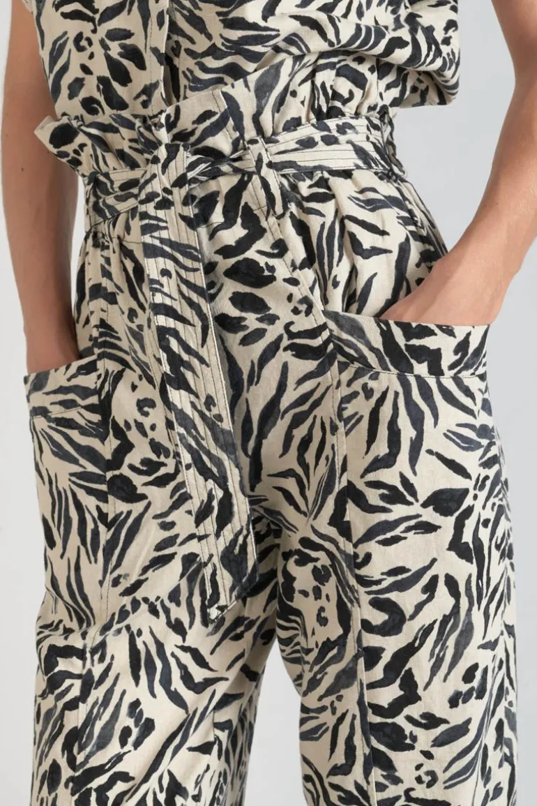 Le Temps des Cerises Pantalon En Lin Melange Rida A Motif Animalier-Femme Pantalons & Chinos