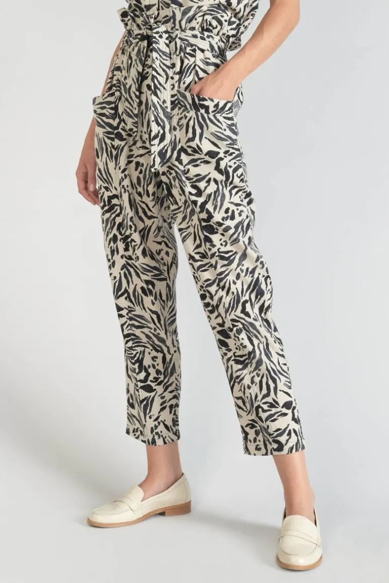 Le Temps des Cerises Pantalon En Lin Melange Rida A Motif Animalier-Femme Pantalons & Chinos