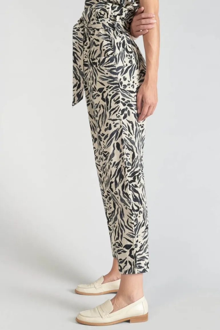 Le Temps des Cerises Pantalon En Lin Melange Rida A Motif Animalier-Femme Pantalons & Chinos