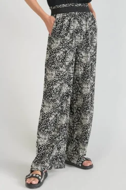 Le Temps des Cerises Pantalon Fluide Luisa A Motif Fleuri Noir Et Blanc-Femme Pantalons & Chinos