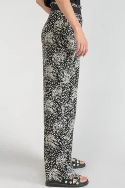 Le Temps des Cerises Pantalon Fluide Luisa A Motif Fleuri Noir Et Blanc-Femme Pantalons & Chinos