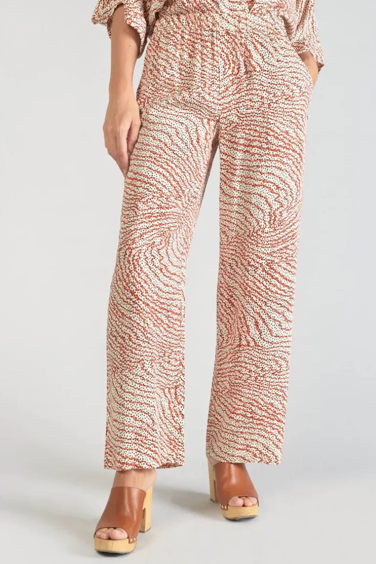 Le Temps des Cerises Pantalon Fluide Yesa A Motif Orange Et Noir-Femme Pantalons & Chinos