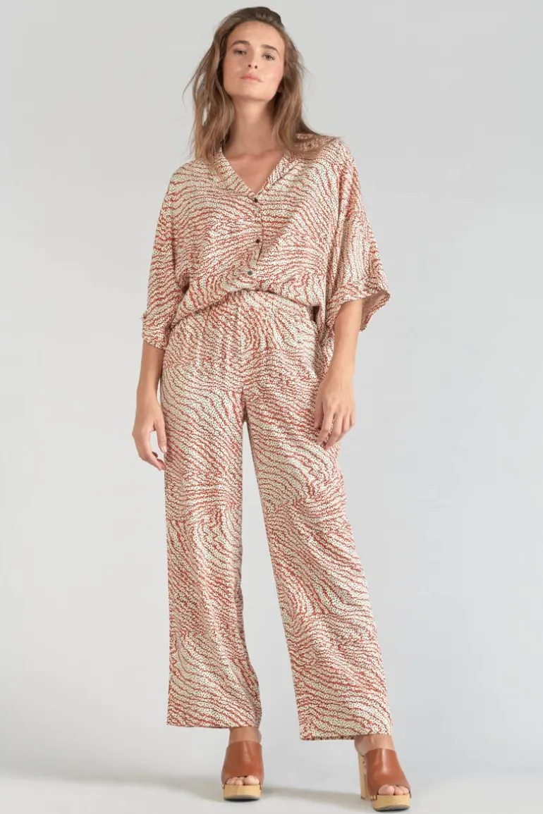 Le Temps des Cerises Pantalon Fluide Yesa A Motif Orange Et Noir-Femme Pantalons & Chinos