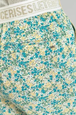Le Temps des Cerises Pantalon Rani A Motif Fleuri Vert Et Bleu-Femme Pantalons & Chinos