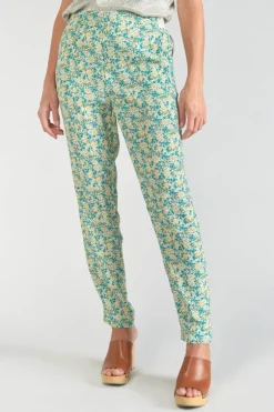 Le Temps des Cerises Pantalon Rani A Motif Fleuri Vert Et Bleu-Femme Pantalons & Chinos