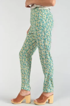 Le Temps des Cerises Pantalon Rani A Motif Fleuri Vert Et Bleu-Femme Pantalons & Chinos
