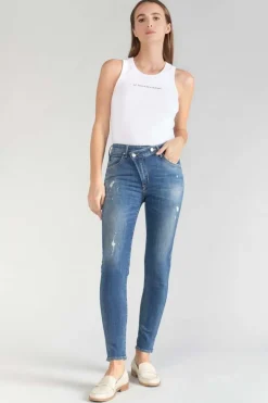 Le Temps des Cerises Power Skinny Taille Haute 7/8Eme Jeans Destroy Bleu N°2-Femme Coupe Skinny