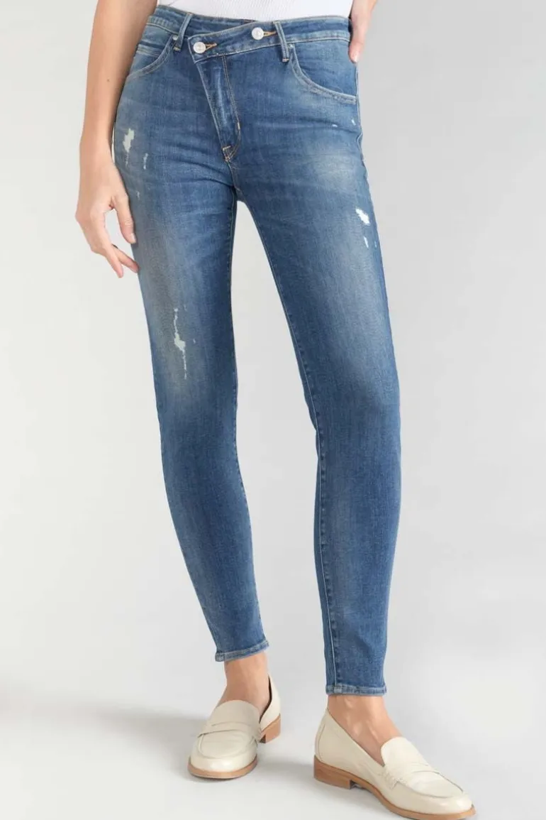 Le Temps des Cerises Power Skinny Taille Haute 7/8Eme Jeans Destroy Bleu N°2-Femme Coupe Skinny