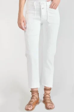 Le Temps des Cerises Pricilia Taille Haute 7/8Eme Destroy Jeans Blanc-Femme Coupe Regular