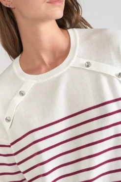 Le Temps des Cerises Pull Mareva Mariniere Prune-Femme Pulls & Sweats & Cardigans