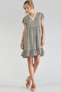 Le Temps des Cerises Robe Aliette A Motif Et Noir-Femme Robes