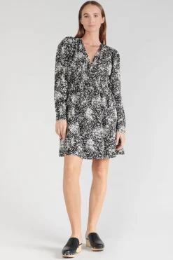 Le Temps des Cerises Robe Edwina A Motif Fleuri Noir Et Blanc-Femme Robes