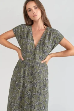 Le Temps des Cerises Robe Longue Croft Kaki A Motif Fleuri-Femme Robes