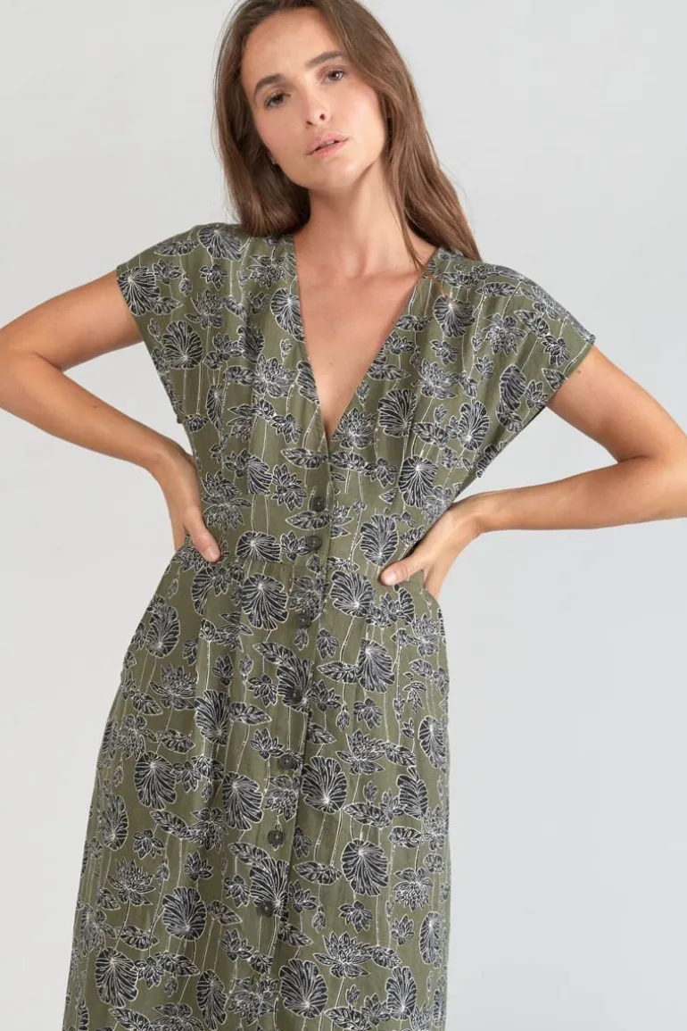 Le Temps des Cerises Robe Longue Croft Kaki A Motif Fleuri-Femme Robes