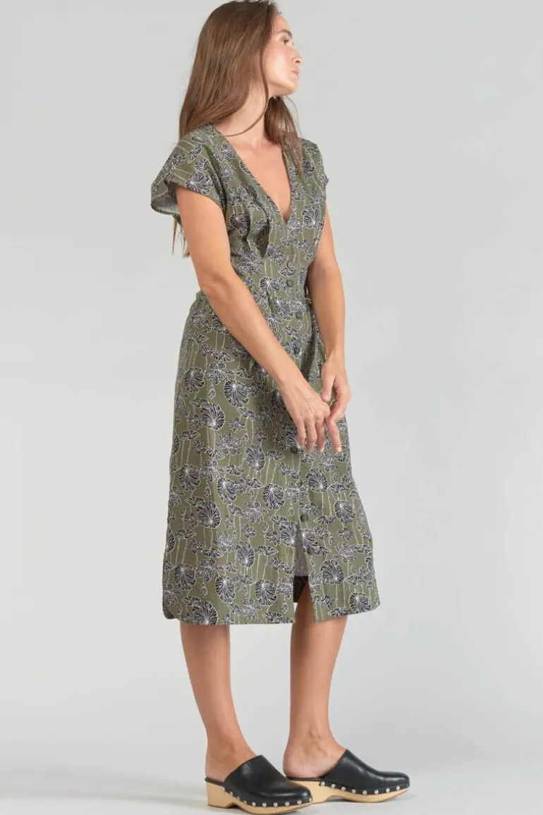 Le Temps des Cerises Robe Longue Croft Kaki A Motif Fleuri-Femme Robes