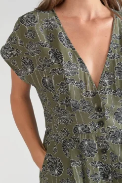 Le Temps des Cerises Robe Longue Croft Kaki A Motif Fleuri-Femme Robes