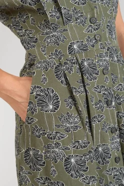 Le Temps des Cerises Robe Longue Croft Kaki A Motif Fleuri-Femme Robes