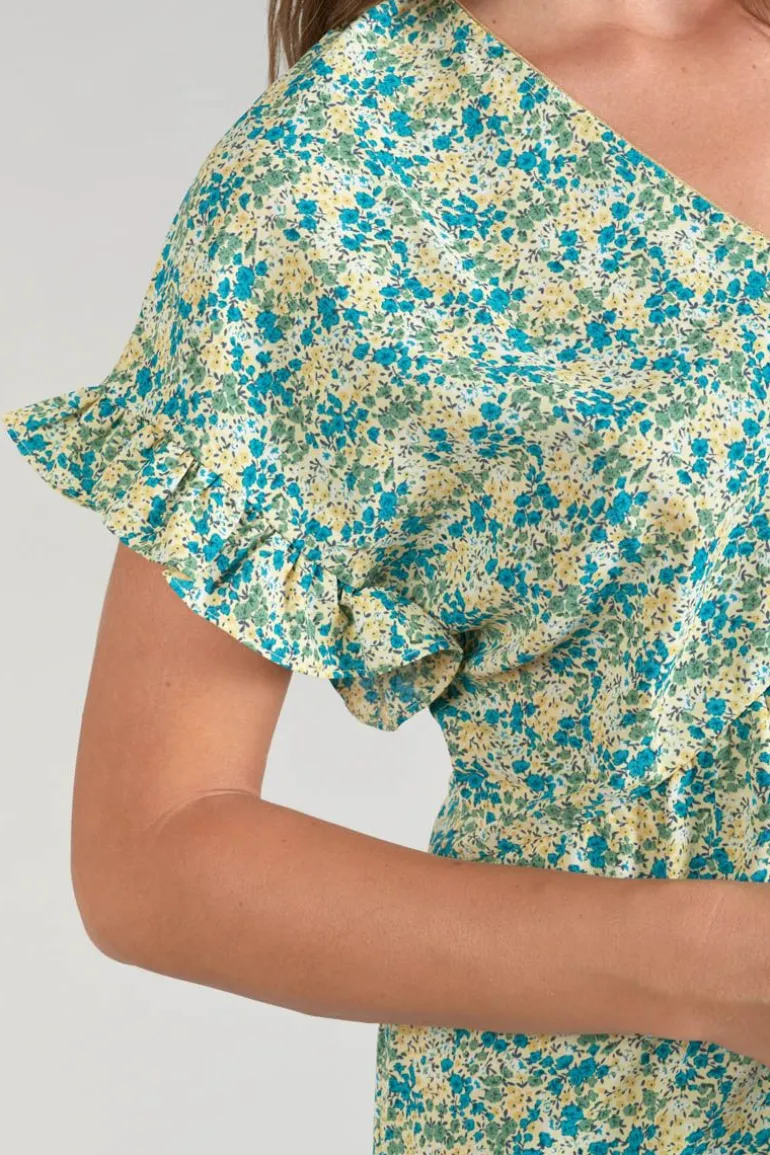 Le Temps des Cerises Robe Tate A Motif Fleuri Vert Et Bleu-Femme Robes