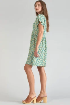 Le Temps des Cerises Robe Tate A Motif Fleuri Vert Et Bleu-Femme Robes