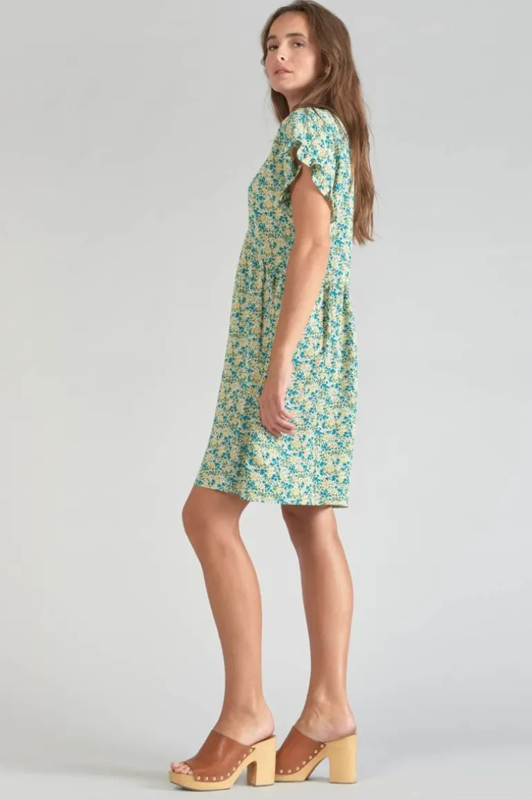 Le Temps des Cerises Robe Tate A Motif Fleuri Vert Et Bleu-Femme Robes