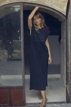 Le Temps des Cerises Robe T-Shirt Longue Poppy Noire-Femme Robes