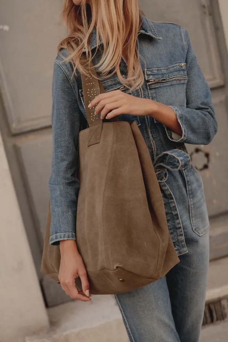 Le Temps des Cerises Sac Cabas Micky En Cuir Suede Kaki-Femme Sacs & Portefeuilles