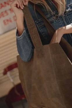 Le Temps des Cerises Sac Cabas Micky En Cuir Suede Kaki-Femme Sacs & Portefeuilles