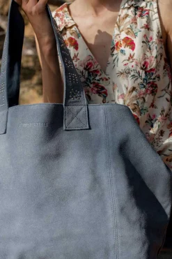 Le Temps des Cerises Sac Cabas Micky En Cuir Suede Bleu Gris-Femme Sacs & Portefeuilles