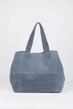 Le Temps des Cerises Sac Cabas Micky En Cuir Suede Bleu Gris-Femme Sacs & Portefeuilles