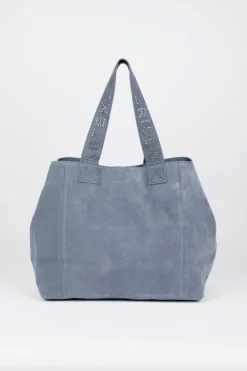Le Temps des Cerises Sac Cabas Micky En Cuir Suede Bleu Gris-Femme Sacs & Portefeuilles
