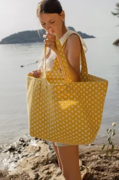 Le Temps des Cerises Sac Cabas Micky Jaune A Motif Fleuri-Femme Sacs & Portefeuilles