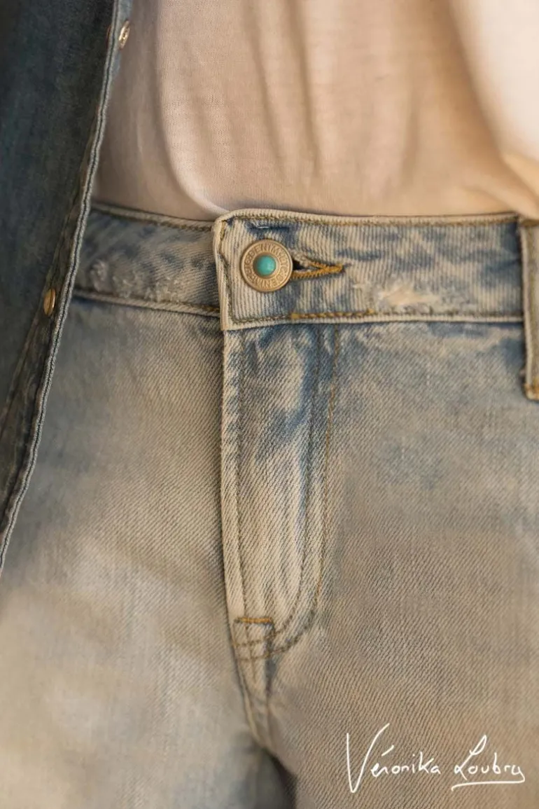 Le Temps des Cerises Short Court Veronika En Jeans Bleu Clair By Veronika Loubry-Femme Jupes & Shorts