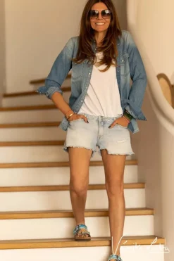 Le Temps des Cerises Short Court Veronika En Jeans Bleu Clair By Veronika Loubry-Femme Jupes & Shorts