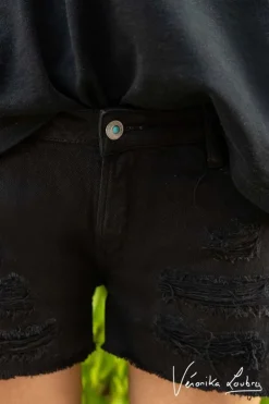 Le Temps des Cerises Short Court Veronika En Jeans Noir Destroy By Veronika Loubry-Femme Jupes & Shorts