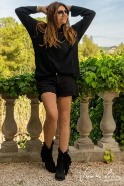 Le Temps des Cerises Short Court Veronika En Jeans Noir Destroy By Veronika Loubry-Femme Jupes & Shorts