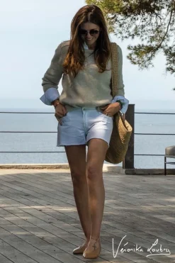 Le Temps des Cerises Short Court Veronika En Jeans Blanc By Veronika Loubry-Femme Jupes & Shorts