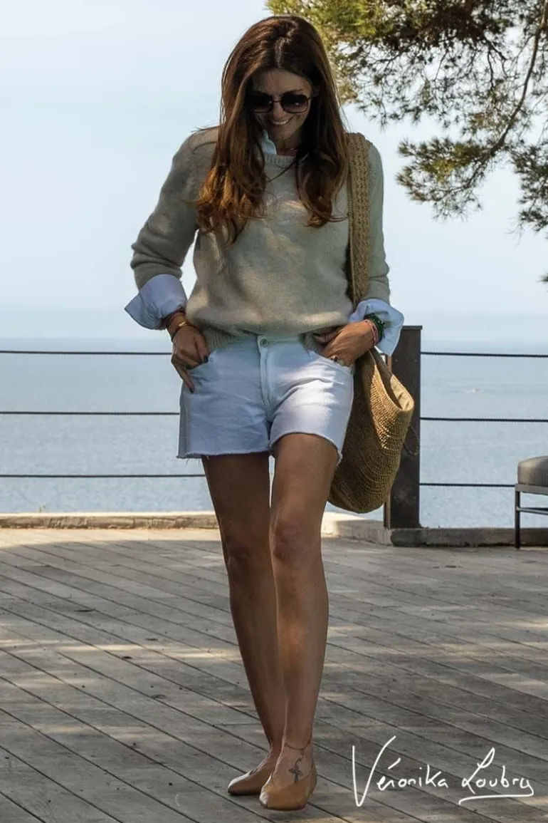 Le Temps des Cerises Short Court Veronika En Jeans Blanc By Veronika Loubry-Femme Jupes & Shorts