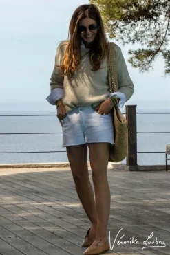 Le Temps des Cerises Short Court Veronika En Jeans Blanc By Veronika Loubry-Femme Jupes & Shorts