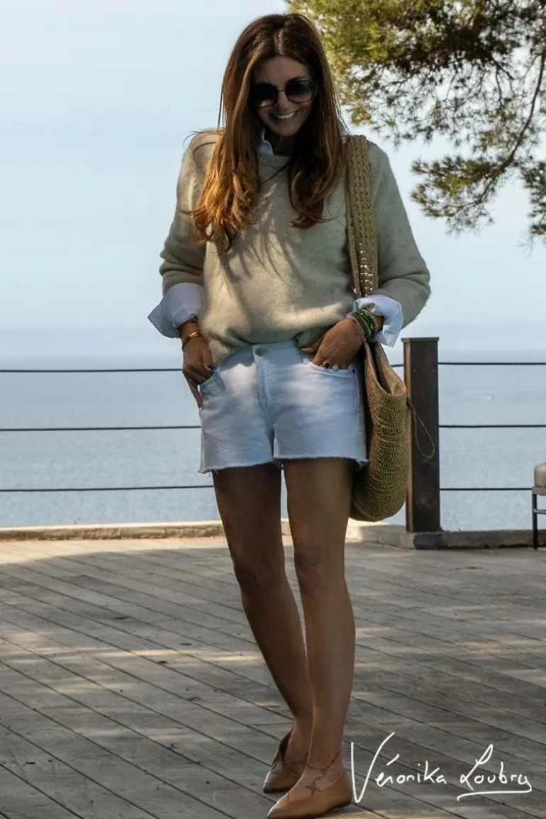 Le Temps des Cerises Short Court Veronika En Jeans Blanc By Veronika Loubry-Femme Jupes & Shorts