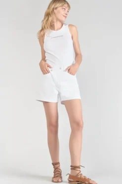 Le Temps des Cerises Short Mosta En Jeans Blanc A Fermeture Asymetrique-Femme Coupe Criss Cross